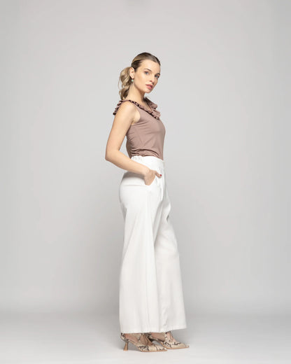 Pantalón Mujer Silene Viscosa Con Pinzas Blanco Crudo Ludovica