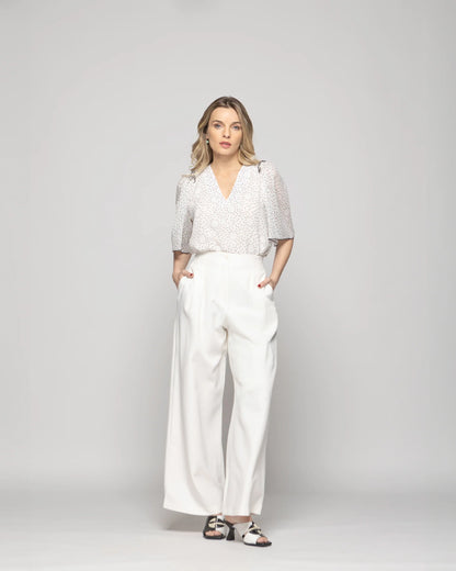 Pantalón Mujer Tulipan Con Pinzas Blanco Crudo