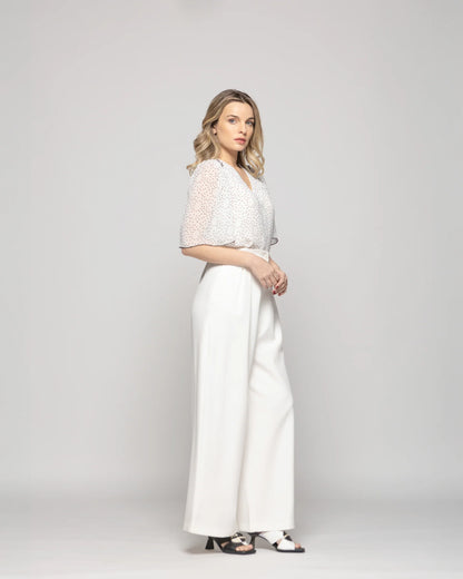 Pantalón Mujer Tulipan Con Pinzas Blanco Crudo