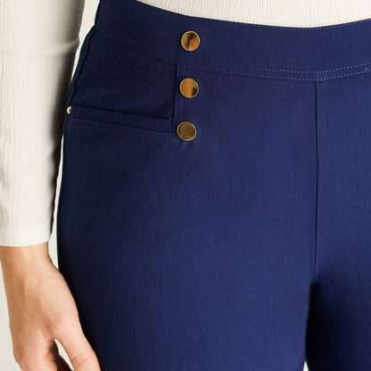 Pantalón Mujer Sport Azul con Botones Decorativos