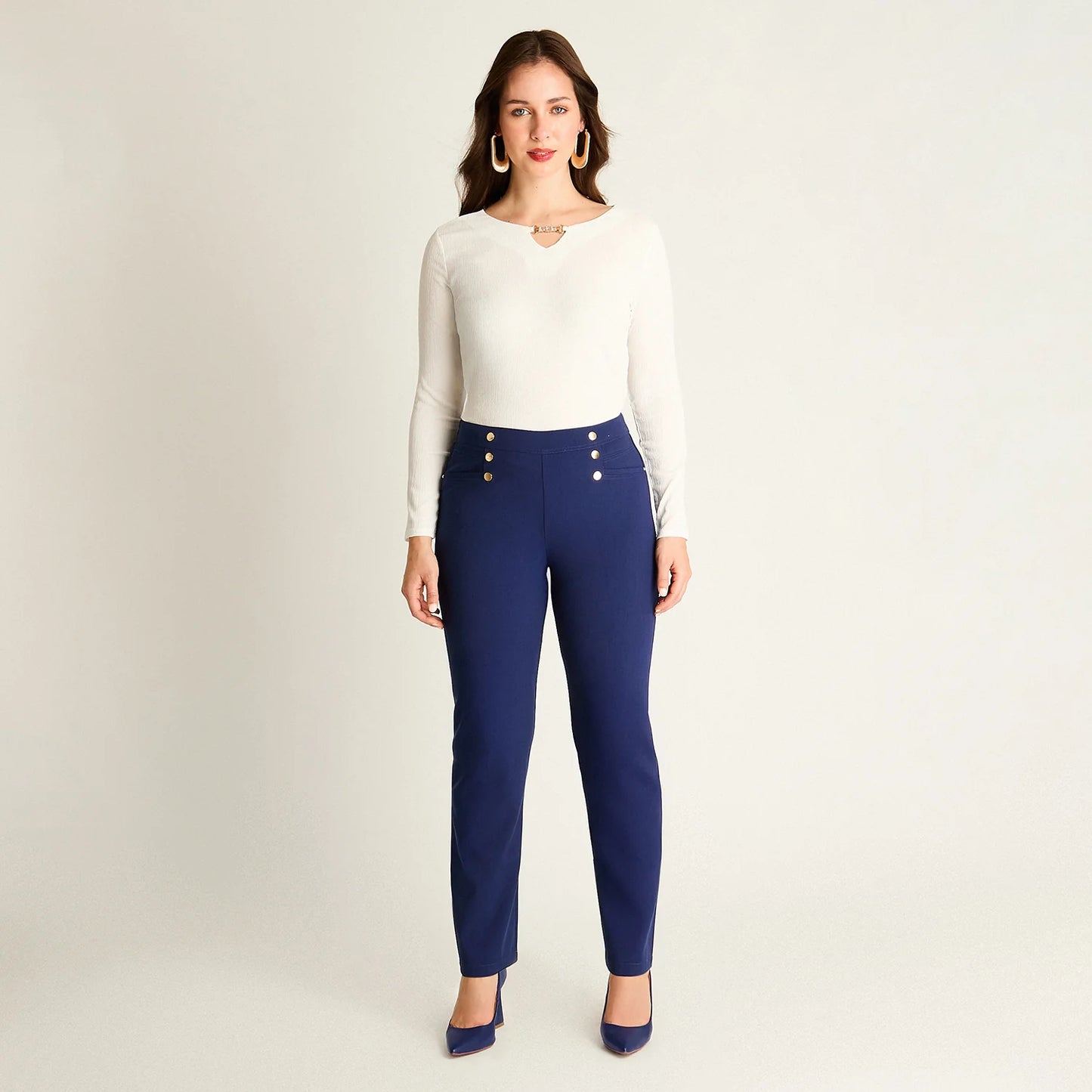 Pantalón Mujer Sport Azul con Botones Decorativos