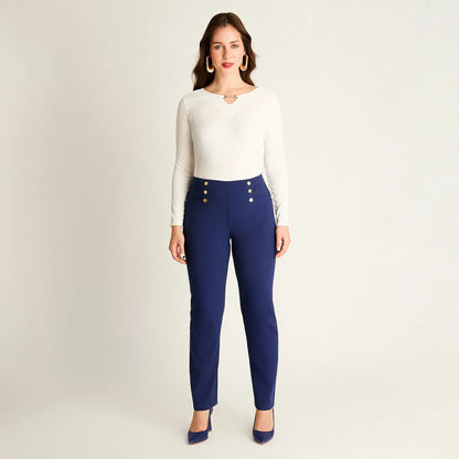Pantalón Mujer Sport Azul con Botones Decorativos