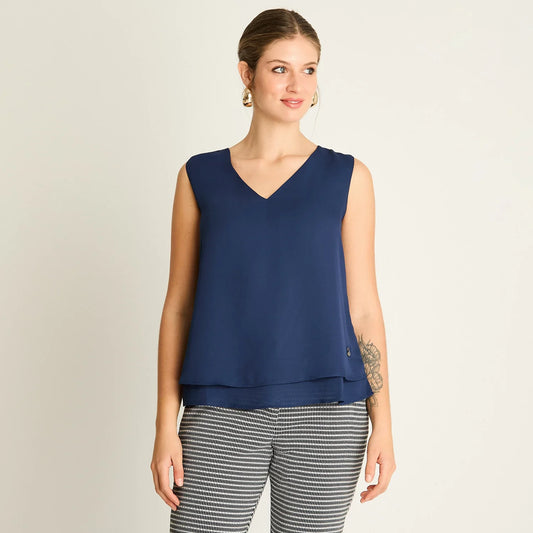 Peto Mujer Azul Escote V con Volante