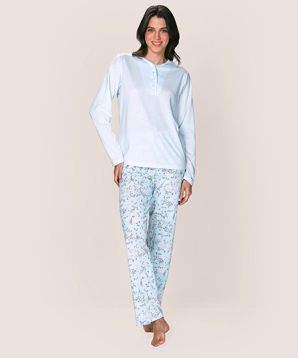 Pijama Mujer Cotton Celeste