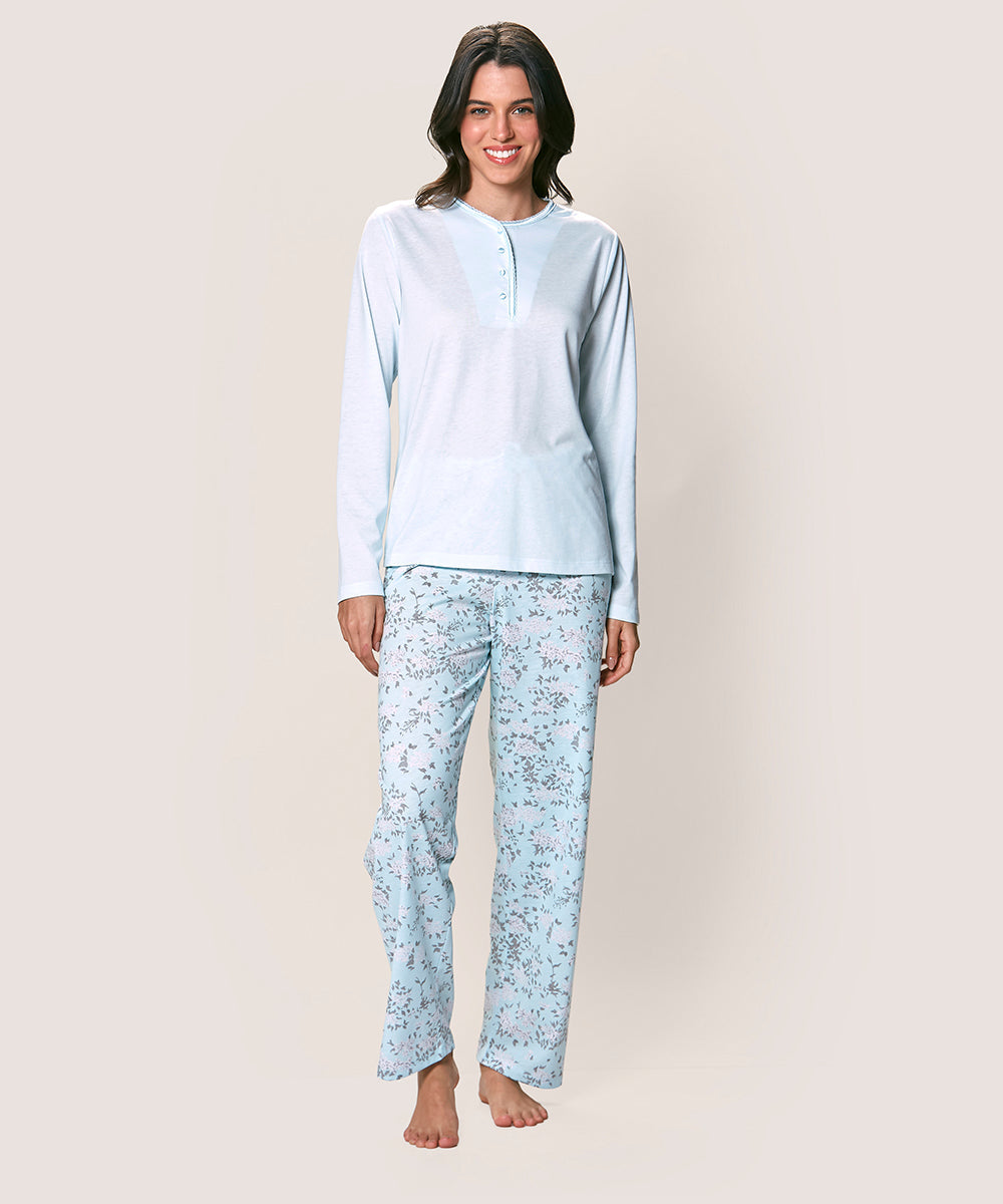 Pijama Mujer Cotton Celeste