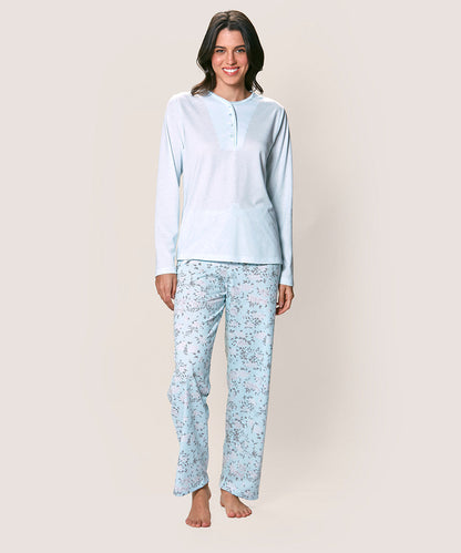 Pijama Mujer Cotton Celeste