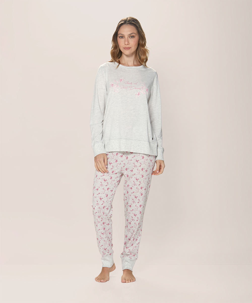 Pijama Mujer Cotton Con Diseño Floral Rosa