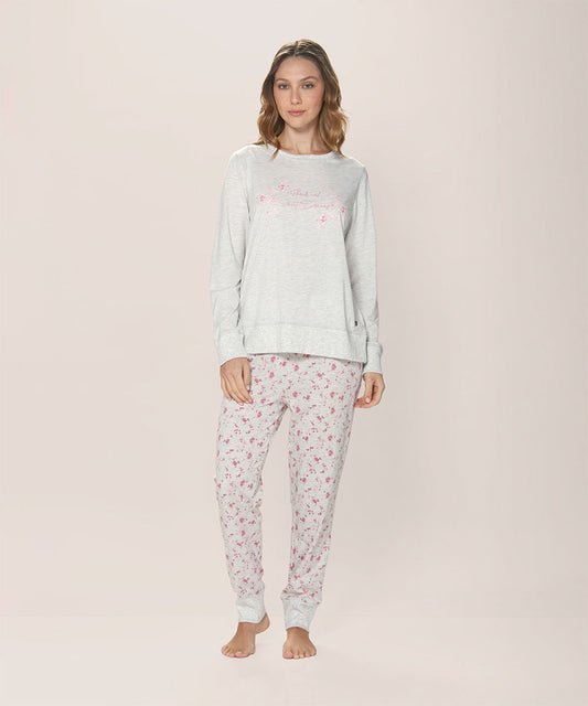 Pijama Mujer Cotton Con Diseño Floral Rosa