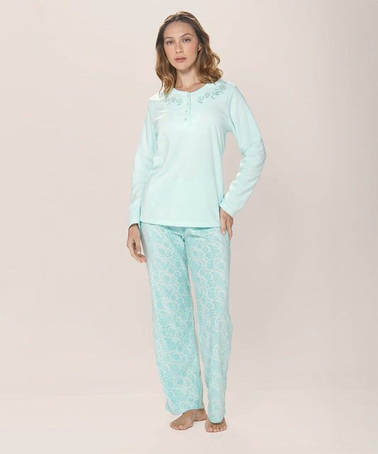 Pijama Mujer Micropolar Estampado Menta