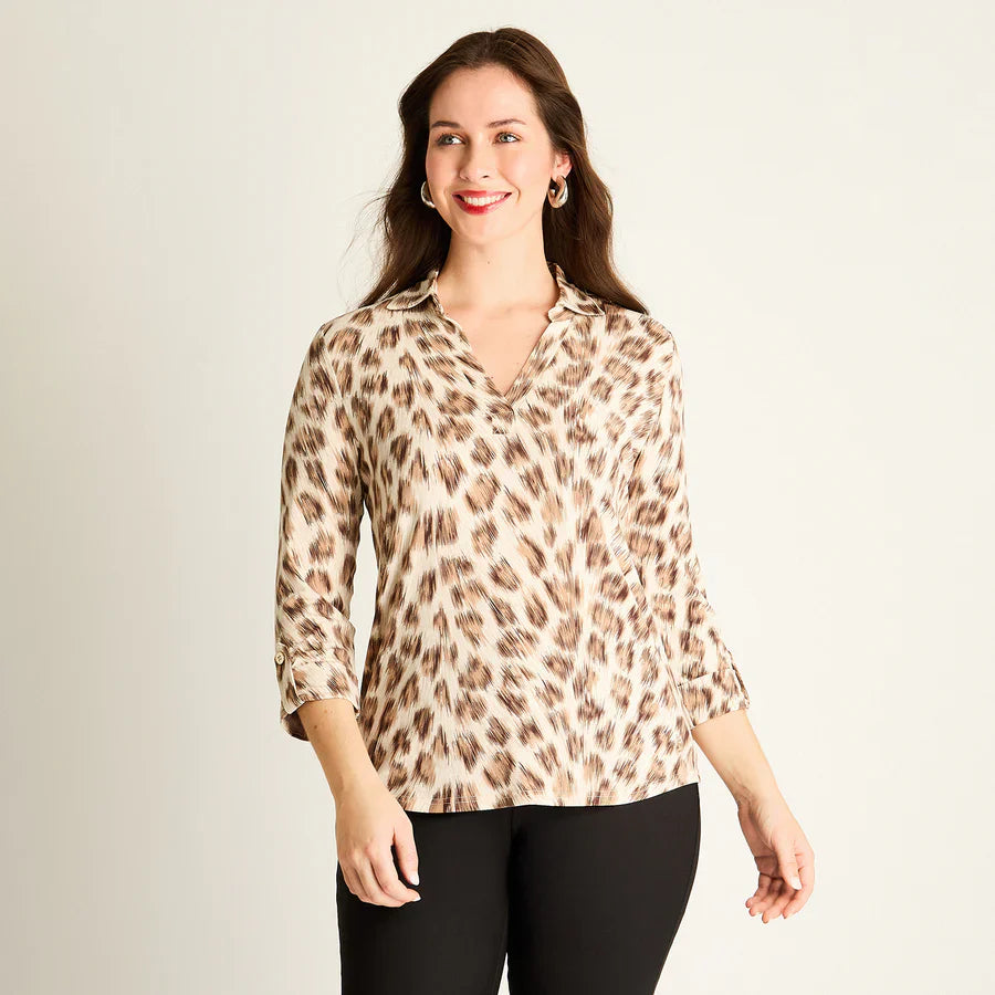 Polera Mujer Animal Print Café