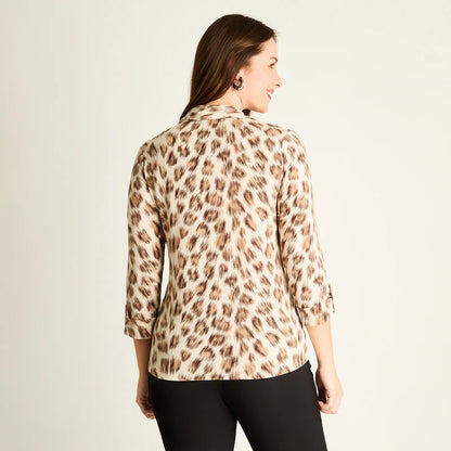 Polera Mujer Animal Print Café
