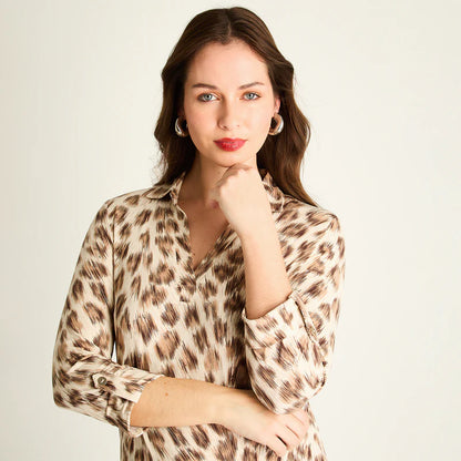 Polera Mujer Animal Print Café