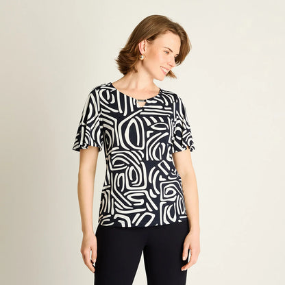 Polera Mujer Manga Corta Azul Estampada