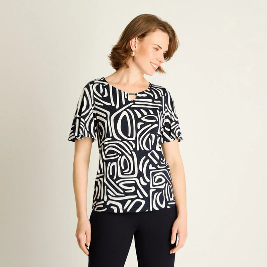 Polera Mujer Manga Corta Azul Estampada