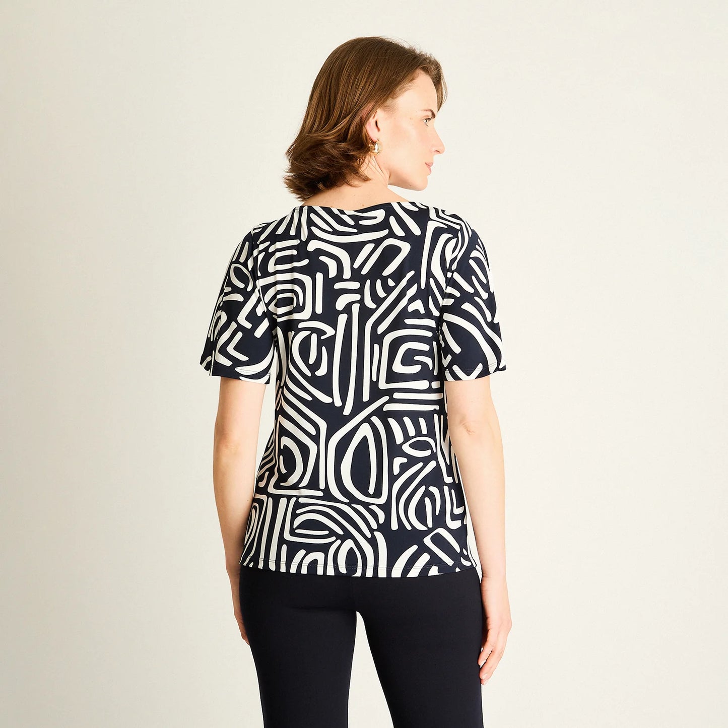 Polera Mujer Manga Corta Azul Estampada
