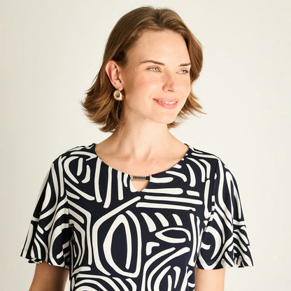 Polera Mujer Manga Corta Azul Estampada