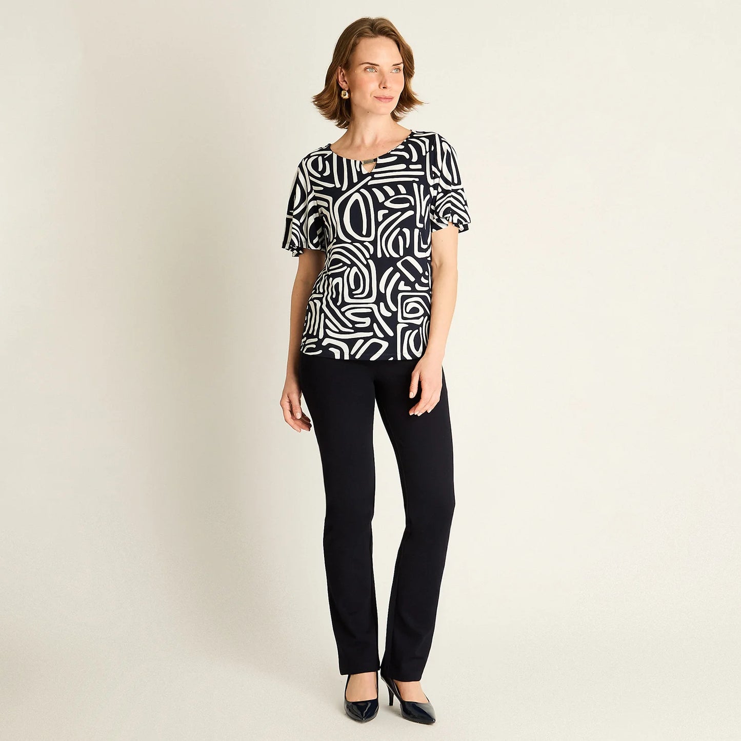 Polera Mujer Manga Corta Azul Estampada