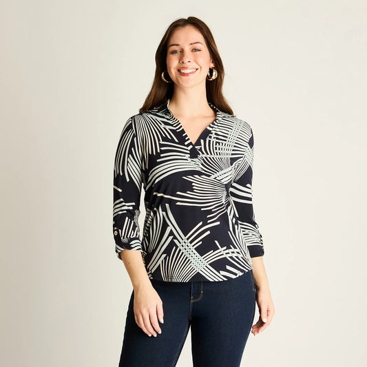 Polera Mujer Azul Estampado Abstracto