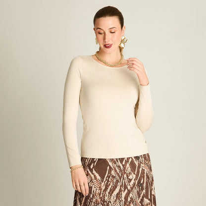 Polera Básica Mujer Manga Larga Escote Redondo Arena