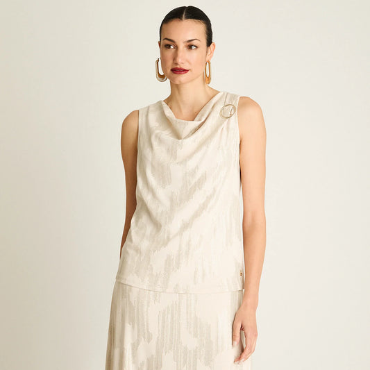 Polera Mujer Beige Sin Mangas con Argolla