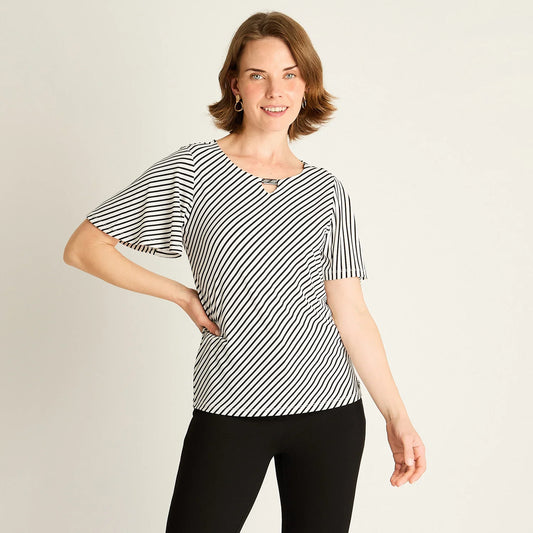 Polera Mujer Crudo a Rayas Diagonales