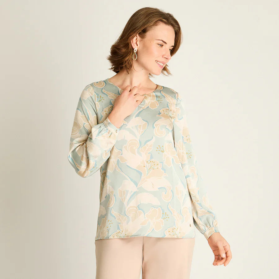 Polera Mujer Menta con Estampado Floral