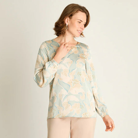 Polera Mujer Menta con Estampado Floral