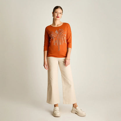Polera Mujer Manga 3/4 Estampada Terracota