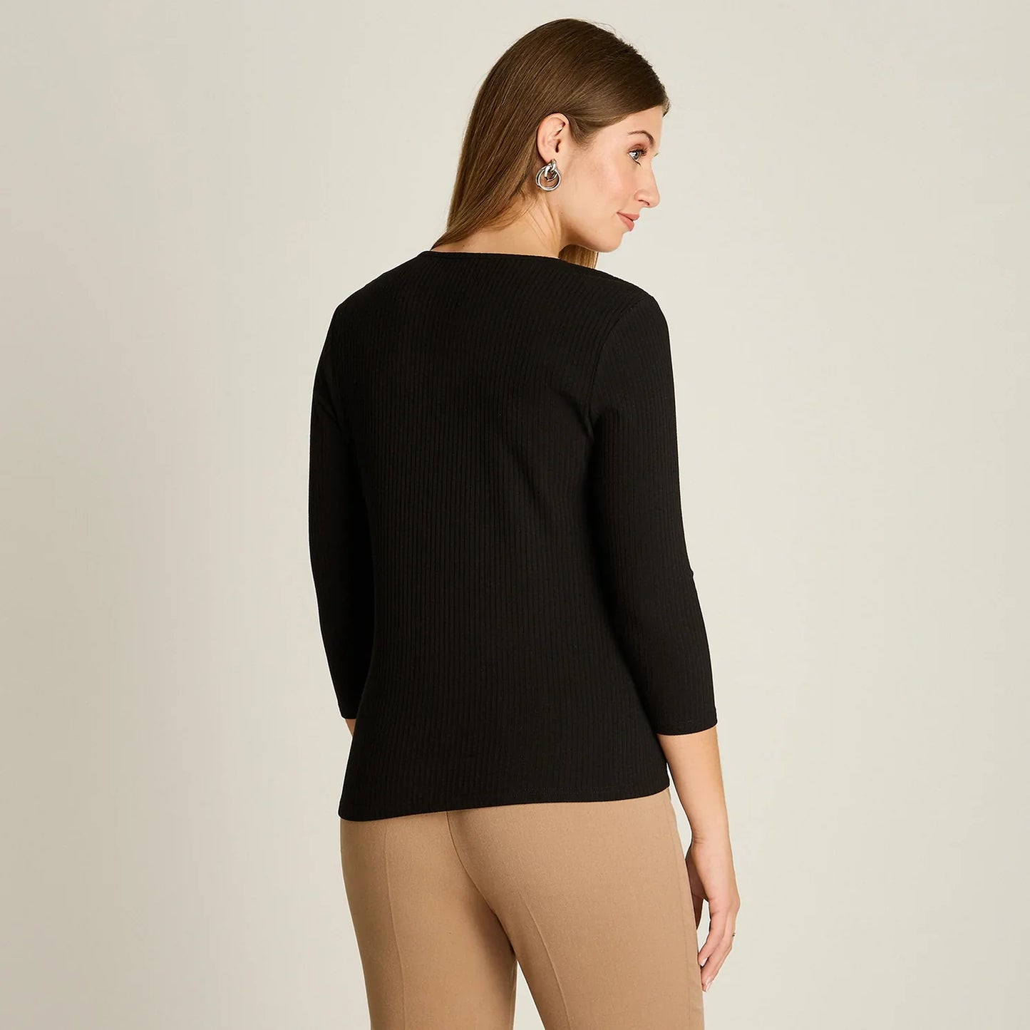 Polera Mujer Manga 3/4 con Aplicación en Hombros Negro