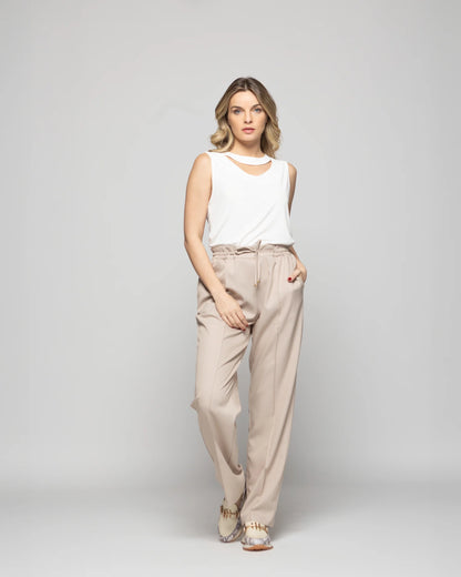Polera Mujer Narciso Escote Medialuna Sin Mangas Blanca Crudo Ludovica