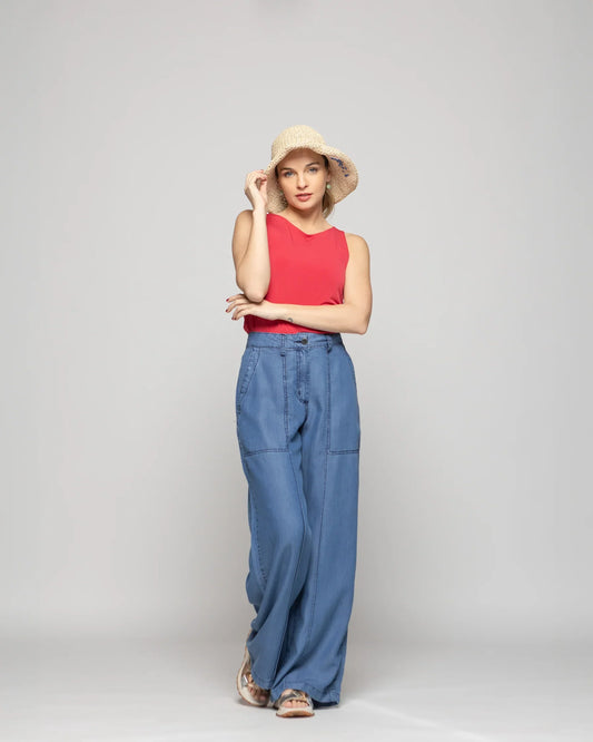 Polera Mujer Pensamiento Cuello Redondo Sin Mangas Ajustada Rojo Frutilla Ludovica