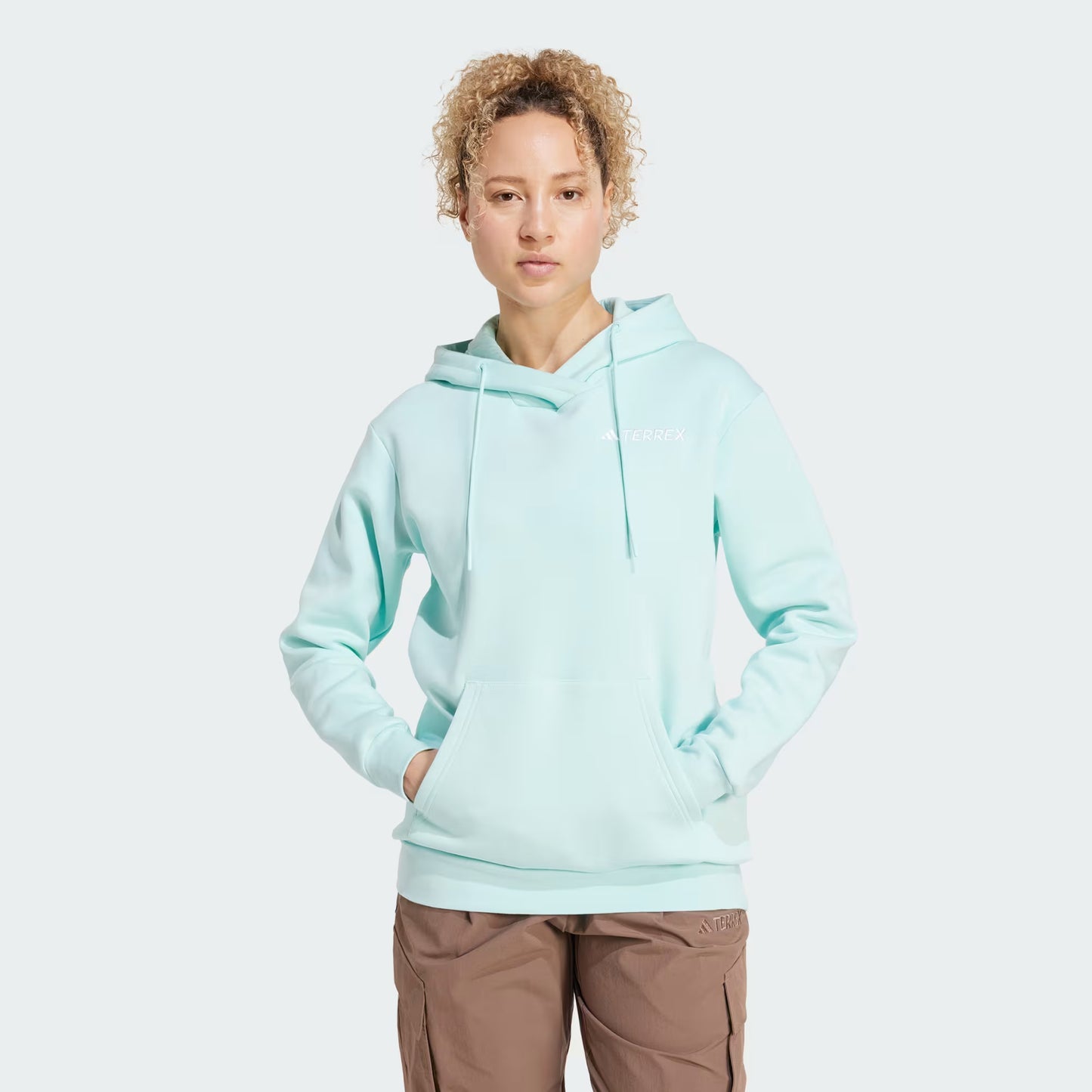 Polerón Mujer Capucha Terrex Multi Logo Pequeño Semi Flash Aqua