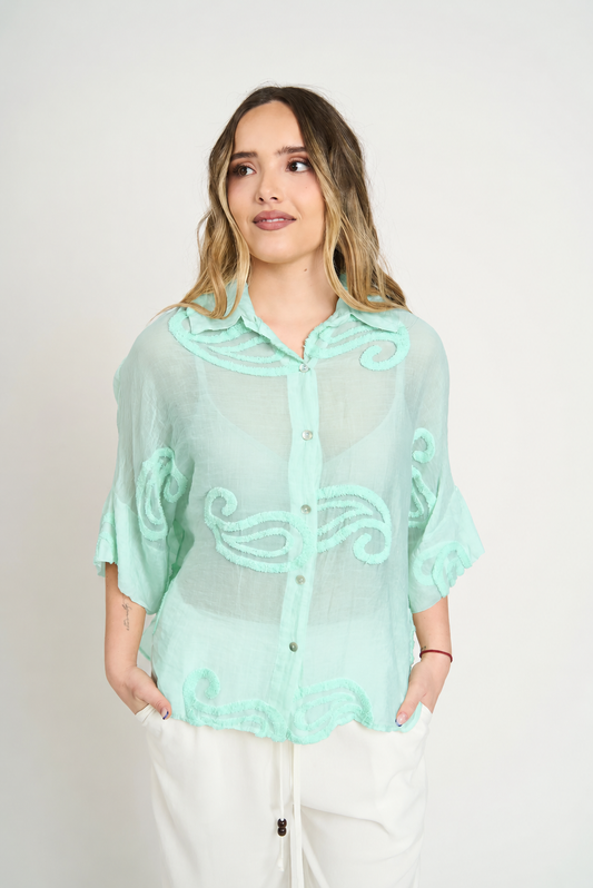 Blusa Mujer Cuello Con Solapa Agua