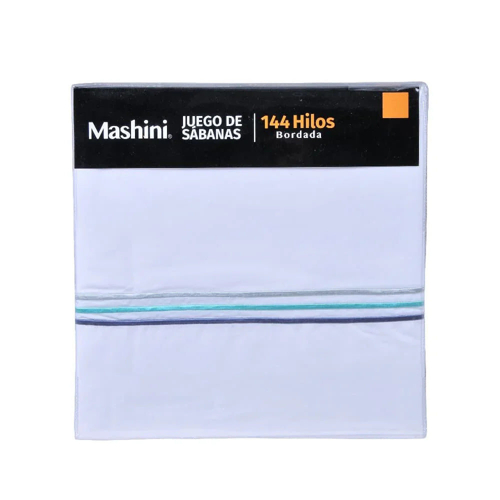 Sábana 2 Plazas 144 Hilos Bordada Line Azul