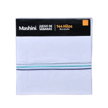 Sábana 2 Plazas 144 Hilos Bordada Line Azul