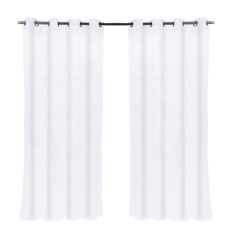 Set Cortinas Velo Bordado Argolla 140x220 Geo Blanco