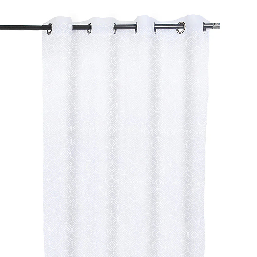 Set Cortinas Velo Bordado Argolla 140x220 Geo Blanco