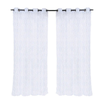 Set Cortinas Velo Bordado Argolla 140x220 Rombo Blanco