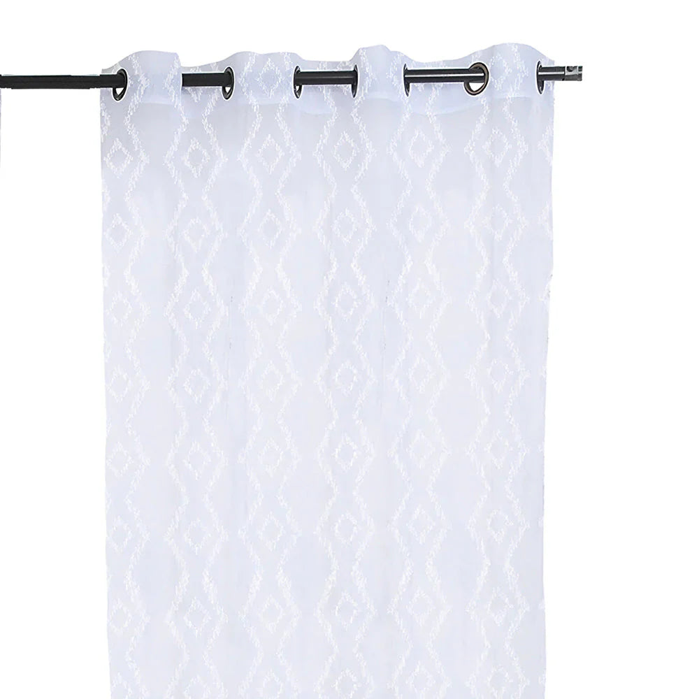Set Cortinas Velo Bordado Argolla 140x220 Rombo Blanco