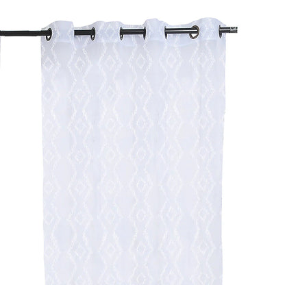 Set Cortinas Velo Bordado Argolla 140x220 Rombo Blanco