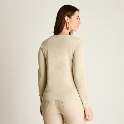 Sweater Mujer Arena con Ribete Contrastado