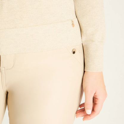 Sweater Mujer Arena con Ribete Contrastado