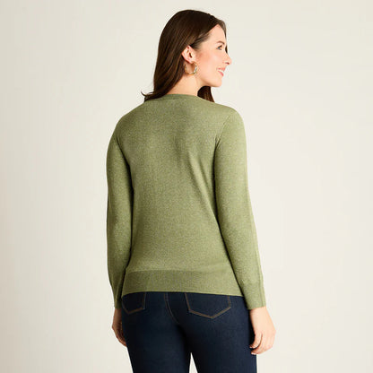 Sweater Mujer Verde con Puños Contrastantes