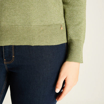 Sweater Mujer Verde con Puños Contrastantes