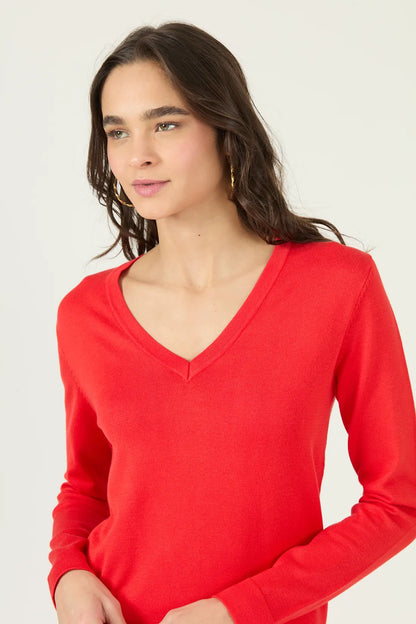 Sweater Mujer Cuello V Rojo