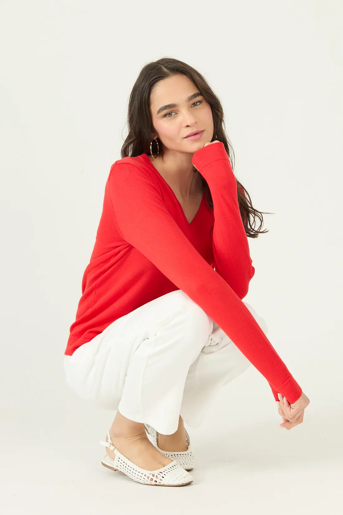 Sweater Mujer Cuello V Rojo
