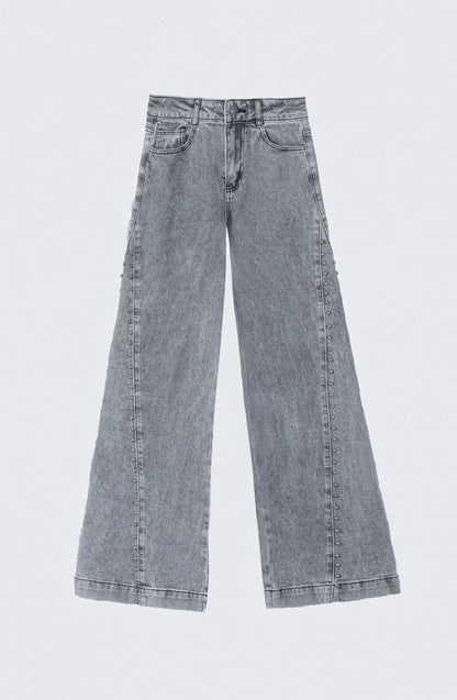Pantalón Mujer Tachas Corte Lateral Gray