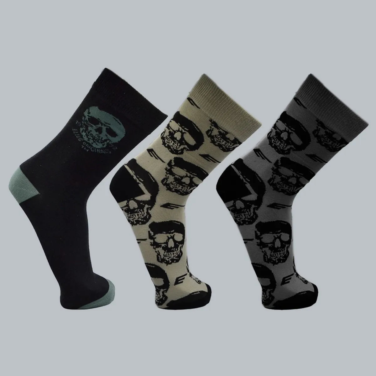 Tripack Calcetines Hombre Jacquard Calavera Negro