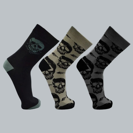 Tripack Calcetines Hombre Jacquard Calavera Negro