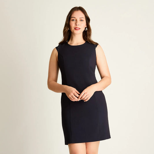 Vestido Mujer Azul con Detalles en Hombros